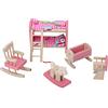 Alomejor Set Completo per Casa delle Bambole in Legno Scala 1:12, Mobili con Cuscini Asciugamani e Accessori per Cameretta Bambini Giocattoli Educativi Giocattolo in Miniatura