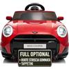 TOYSCAR Auto Elettrica per Bambini Mini Cooper S Cabrio 12V Ruote Striscia Gommata Full Optional Sedile in Pelle Porte Apribili Telecomando Tappetino (Rossa)