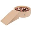 KiddyMoon Area di Gioco in Schiuma con Tondo Piscina di Palline per Bambini Piscina (200 Palline) + Cuneo, Beige Sabbia: Marrone/Rame/Beige Pastello/Salmone