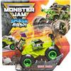 Monster Jam Grave Digger Smash & Bash Monster Truck - Veicolo di ripristino dell'incidente d'azione reale, scala 1:64, serie 01