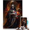 AITEXI Puzzle da 1000 pezzi per adolescenti Morte, Santa Muerte con rose Giochi di relax con pezzi completamente interconnessi di forma casuale 75x50cm