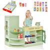 RELAX4LIFE Registratore di Cassa per Bambini, Banco Spesa Finta del Negozio/Supermercato con Distributore Automatico, Macchina POS e Lavagna, 15 Accessori (89 x 57 x 80 cm, Verde)