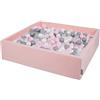 KiddyMoon Piscina di Palline 120X30cm/1000 Palline Grande Quadrato per Bambini Fabbricato in EU, Rosa:Perla/Grigio/Trasparente/Rosa Chiaro