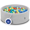 KiddyMoon 90X30cm/300 Palline ∅ 7CM Piscina di Palline Colorate per Bambini Tondo Fabbricato in EU, Grigioch:Verde/Arancione/Turches/Blu/Azzurro/Gialo
