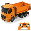 Mondo Motors - Mercedes Arocs Dump Truck in scala 1:26 - Camion RC Mezzo da lavoro - autocarro con cassone ribaltabile - controller 2.4 GHz - colore giallo - 63514