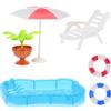 SOLUSTRE 1 set di accessori per piscina in miniatura: modelli di sedie da spiaggia e ombrelloni per casa delle bambole, per giardino delle fate fai da te e decorazione di casette giocattolo.