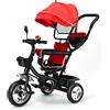 Kedia Triciclo per bambini evolutivo, triciclo per bambini con barra di spinta sistema, passeggino passeggino per bambini evolutivo, bicicletta con parasole (rosso)