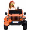 BabyCar Jeep Elettrica Per Bambini | Auto con Sedili in Pelle, Porte Apribili, MP3/USB/Micro SD | Macchina Elettrica per Bambini 12V con 2 Motori 35W | Licenza Ufficiale Jeep | Arancio Occhiali-Targa