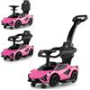 RELAX4LIFE Auto a Spinta 3-in-1 per Bambini con Barra di Spinta, Musica, Sterzo, Luce, Sede di Stoccaggio, 18-60 Mesi (Rosa)