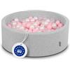 KiddyMoon 90X30cm/300 Palline ∅ 7CM Piscina di Palline Colorate per Bambini Tondo Fabbricato in EU, Grigio Ch:Rosa Ch/Perla/Trasparente