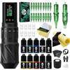 U-REX Kit completo di pistola per tatuaggi wireless, kit completo per principianti, penna rotante senza fili per tatuaggi, con batteria da 1600 mAh, 20 aghi per cartuccia, set per principianti (nero)