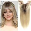 QRSTUVXZY Hair Toppers 4x5.5 Parrucche con Topper in Veri Capelli Umani con Frangia Base in Seta Clip Pezzi Topper Capelli Lisci for Donne Extension for Capelli(14 inch,Ombre Brown Blonde)