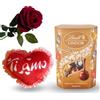 NARAMAKI Lindt Lindor Regalo Festa Della Mamma 2024 - Cuore Cuscino Ti Amo+ Lindt Assortiti 337gr + Rosa artificiale