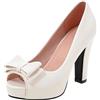 Lroey Reoly Décolleté con Tacco Largo da Donna, Pompe al Tallone Alto Peep Toe Senza Chiusura Vestito Pumps con Plateau Bowknot Semplici Xyicmf Bianco Numero 39 EU