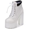 HIKKWXVN Stivaletti con Plateau da Donna, Stivali da Combattimento alla Moda con Tacco Grosso e Suola Aletta, Stivaletti Stringati con Tacco Alto, Stivaletti Leggeri Autunnali Invernali,Bianca,36 EU