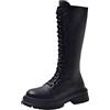 Kenmeko Stivali in Pelle Nera da Combattimento Esercito Stivali da Donna in Pelle Antiscivolo Slip-on Punta Tonda Scarpe con Tacco Basso Western (35,Nero)