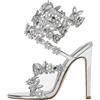 Hykytyhk Sandali da donna con strass e fiore a spirale, con tacco alto, color oro, Argento, 40.5 EU