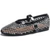 CRETUAO Sandali Ballerine ritagliate da Donna, Scarpe Eleganti Mary Jane comode con Punta Rotonda e Fibbia, Scarpe Basse Ballerine Sexy con Strass in Rete,Argento,36 EU