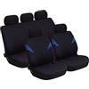 Lupex Shop Coprisedili universali in poliestere adattabili a tutte le auto con sedili standard - con 2 zip sui schienali posteriori - modello H - Nero/Blu Chiaro