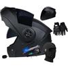 SONGDIQI Casco Moto Modulare Apribile Integrato Bluetooth Slot Integrale Flip Up Doppia Visiera, DOT/ECE per Uomo Donne Casco Modulare Scooter(C0,L(59~60cm))
