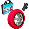 EGLEMTEK Calze da Neve Omologate EN 16662-1 Per Auto SUV Furgoni Coppia di Catene Tessili Antisdrucciolo per Pneumatici R14-R22 Facili da Montare Con Guanti e Borsa (Xl)