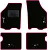 QUEMAR Tappetini Auto compatibili con Lancia Ypsilon 3 porte 2003-2011/ Kit Tappeti Moquette e Gomma su Misura (Set 2 Anteriori + 2 Poster.)/ Ricami e Colori Personalizzati (Bordo Rosa, 4 Ricami)