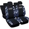 Rebeca Shop® Copri-sedili Auto Compatibili per A3 | Made In Italy | Set Coprisedili Anteriori e Posteriori | Logo Ricamato | Airbag Compatibile | Interni (Nero/Mimetico Blu)