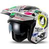Generico Casco Jet Sheratan Legendary con visiera parasole a scomparsa Trial Street Scooter Moto Argento (XL: 60 cm)