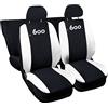 Lupex Shop Copri-sedili Auto Compatibili Seicento 600 | Set Coprisedili Anteriori e Posteriori | Logo Ricamato | Airbag Compatibile | Accessori Auto Interno (Nero/Bianco)