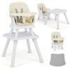 COSTWAY 6 in 1 Seggiolone Pappa per Bambini, Seggiolone per Neonati Convertibile, con Vassoio Rimovibile e Regolabile, Imbracatura a 5 Punti, Tavolo per Costruzioni, per Bambini 6+Mesi (Beige+Bianco)