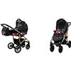 BabyLux Passeggino Largo 2in1 Deep e Passeggino con Accessori Regolabile e Pieghevole Struttura in Alluminio Leggero 2 Opzioni di Montaggio Ruote Impenetrabili Black Moro Gold Frame