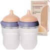 HappyMami, Set 2 Biberons su Misura con Tettarella in Silicone Medico, senza BPA, doppio Sistema Anticolica, Lavabile in Lavastoviglie, adatto a ogni tipo di Allattamento. (Violeta Seta 250 ml)