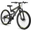 Licorne Bike Strong 2D Premium Mountain Bike, Bicicletta per ragazzi, ragazze, donne e uomini - Freno a disco anteriore e posteriore - 21 marce - Sospensione completa (nero/rosso, 29.00)