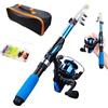 Hilai Combo Spinning, Canna da Pesca per Bambini 4 Pezzi Telescopica Portatile Mini Canna da Pesca per Bambini Starter Set Anello Guida in Canna da Pesca con Esca in Fibra di Vetro per Principianti