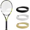 Babolat Pure Aero - Racchetta da tennis con corda da 16 g White Babolat Syn Gut a tensione media (impugnatura 12,5 cm), grigio/giallo/bianco