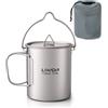 Lixada Campeggio Cucina,3 Pezzi Set di pentole Titanium 750 ml Pot, 420ML Cup Water Mug con Coperchio, Manico Pieghevole Pieghevole Spork per Outdoor Campeggio, 750ML Pot