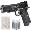 Generico Pistola Softair Coltt 1911 CO2 Full Metal, Pistola a Pallini Scarrellante con 10 Bombolette, 1000 Pallini 6mm, Pistole Softair, Airsoft, colore nero, potenza 0,90 joule (NERA/NERA)