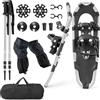 COSTWAY Set 4 in 1 Ciaspole da Neve 53/63/78 cm per Uomini, Donne e Ragazzi con Sistema di Fissaggio, Telaio in Alluminio, Bastoncini da Trekking, Ghette Gambe Impermeabile e Borsa (Argento,53 cm)