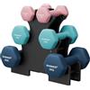 SONGMICS Set di Manubri Esagonali con Stand, 2 x 1 kg, 2 x 2 kg, 2 x 3 kg, Finitura in Vinile, Pesi per Esercizi Allenamento, Palestra a Casa, Verde Chiaro, Verde Acqua e Grigio Scuro SYL612G02