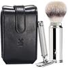 MÜHLE Kit de Viaje Brocha Fibra Punta Plata & Maquinilla Clásica