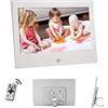 YUYANAIAI Cornice Per Foto Digitale, Cornici Per Foto Digitali HD Da 10 Pollici Schermo LED Widescreen 16: 9 Con Slot Per Schede SD USB E Immagine Digitale Con Telecomando,Argento,YUYANAIAI