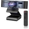 ROCWARE Webcam 4K con telecomando, telecamera RC16 per computer con microfono, 1080p 60fps FHD, monitoraggio AI, copertura della privacy, WDR, FOV 110°, zoom digitale 8x, telecamera streaming per