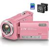 Gcasio Videocamera 2.7K QHD 56MP YouTube Vlogging Webcam Zoom digitale 16X con scheda SD 32G Rotazione 270 gradi Videocamere schermo e 2 batterie di registrazione durante la ricarica