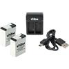 vhbw 1x caricabatterie, 1x cavo di alimentazione, 2x batteria compatibile con GoPro 1ICP7/26/33-2, 601-00724-00A, ABPAK-001 per action camera