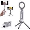 IGYUZJG Treppiede magnetico per iPhone, supporto magnetico pieghevole in ABS, supporto da tavolo girevole a 360°, tascabile, universale, con anello in metallo, per Android (argento)