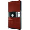 Vladon Logan V2, mobile per ufficio, schedario con 5 scomparti e 4 ante, nero opaco/bordeaux lucido (82 x 184 x 37 cm)