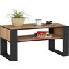 AKORD | Tavolino da Salotto in Legno - DOMI | Tavolo da Caffè con gambe un Ripiano | Coffee Table | Tavolini Basso Moderno | Arredamento Casa | 92 x 45 x 53 cm | Rovere Artigianale & Nero Frontale