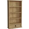 Vida Designs Corona 1 Drawer Libreria, Rustico Legnoen Mobile contenitore with Shelves and Drawer, Distressed Waxed Finish with Nero Metal Studs, H96xW50xD17.5cm (Solid Pine)
