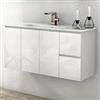 Yellowshop - Mobile bagno sospeso 100 cm 3 ante 2 cassetti con lavabo - specchiera con luce led (opz.) Baden House GIULIA Bianco lucido (Mobile con lavabo)