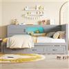 Goeria Divano letto, 90 x 200 cm, illuminazione ambientale telecomandata, vano portaoggetti laterale, letto estensibile, presa + USB, senza materasso, grigio